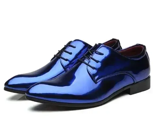 Fashion Trend Patent Leather Men Wedding Shoes – Gold, Blue, Red, White Oxfords, Designer Pointed Toe Dress Shoes, Big Size