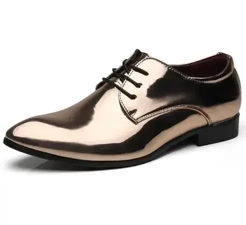 Fashion Trend Patent Leather Men Wedding Shoes – Gold, Blue, Red, White Oxfords, Designer Pointed Toe Dress Shoes, Big Size