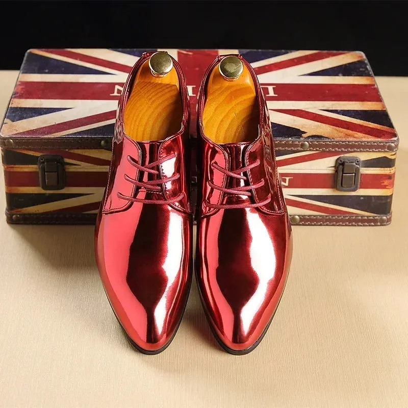Fashion Trend Patent Leather Men Wedding Shoes – Gold, Blue, Red, White Oxfords, Designer Pointed Toe Dress Shoes, Big Size