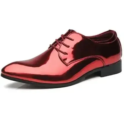 Fashion Trend Patent Leather Men Wedding Shoes – Gold, Blue, Red, White Oxfords, Designer Pointed Toe Dress Shoes, Big Size