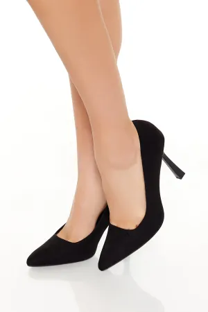 Faux Suede Pointed Stiletto Pumps - Black