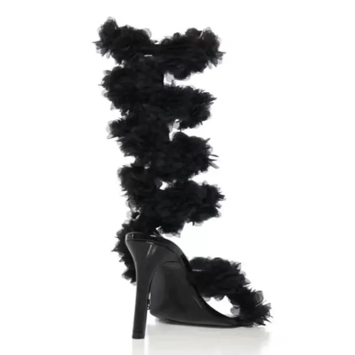 Flower Spiral Stiletto Heel Sandals