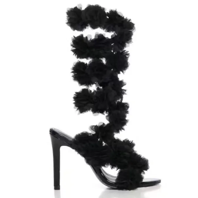 Flower Spiral Stiletto Heel Sandals