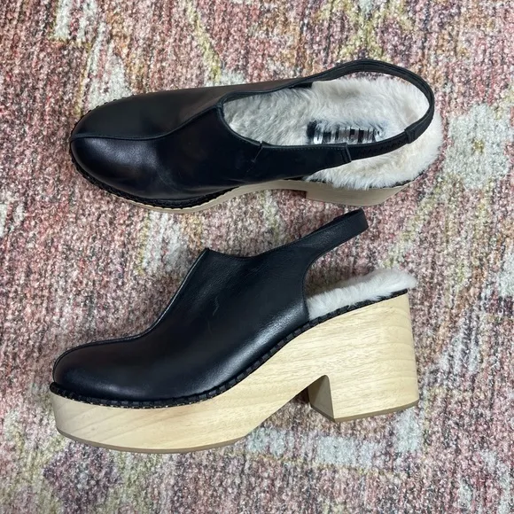 Free People Silent D Delphine Fount Clogs in Black Leather Fur Size 39