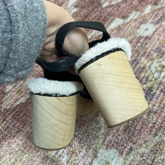 Free People Silent D Delphine Fount Clogs in Black Leather Fur Size 39