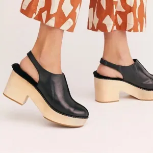 Free People Silent D Delphine Fount Clogs in Black Leather Fur Size 39