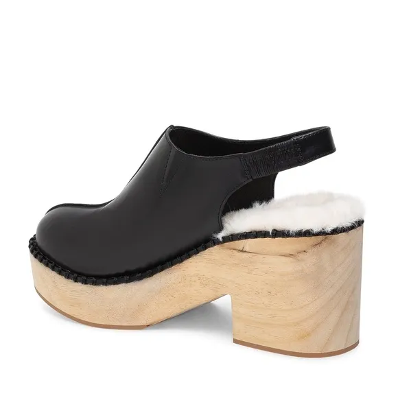Free People Silent D Delphine Fount Clogs in Black Leather Fur Size 39