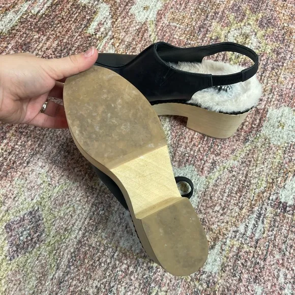Free People Silent D Delphine Fount Clogs in Black Leather Fur Size 39