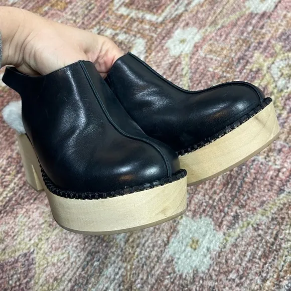 Free People Silent D Delphine Fount Clogs in Black Leather Fur Size 39