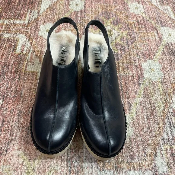 Free People Silent D Delphine Fount Clogs in Black Leather Fur Size 39