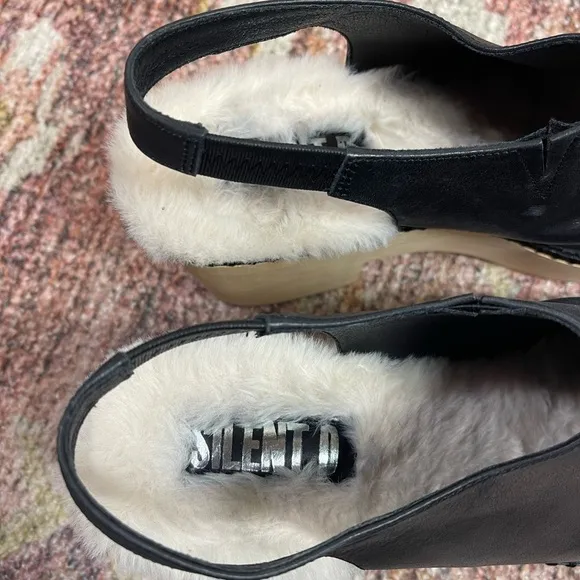Free People Silent D Delphine Fount Clogs in Black Leather Fur Size 39
