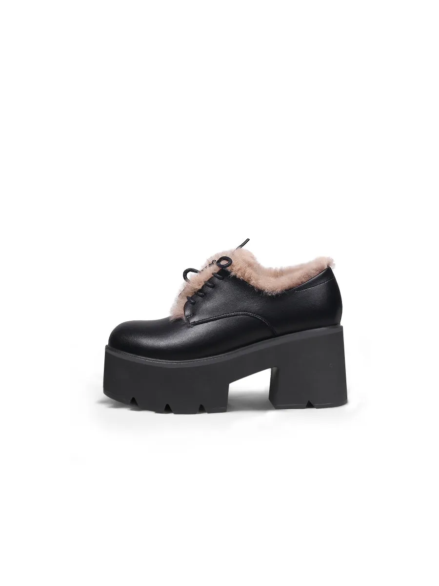 Freesia Lace-Up Faux Fur Lined Chunky Heel Oxford