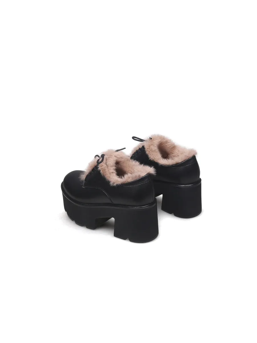 Freesia Lace-Up Faux Fur Lined Chunky Heel Oxford