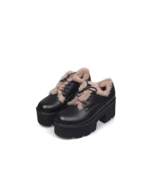 Freesia Lace-Up Faux Fur Lined Chunky Heel Oxford