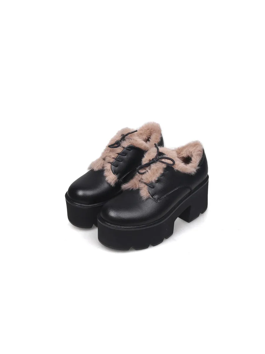 Freesia Lace-Up Faux Fur Lined Chunky Heel Oxford