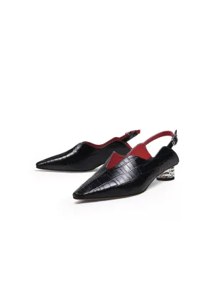 Genuine Leather Owen Powder Back Strap Detail Pointed Toe Heeled Pump