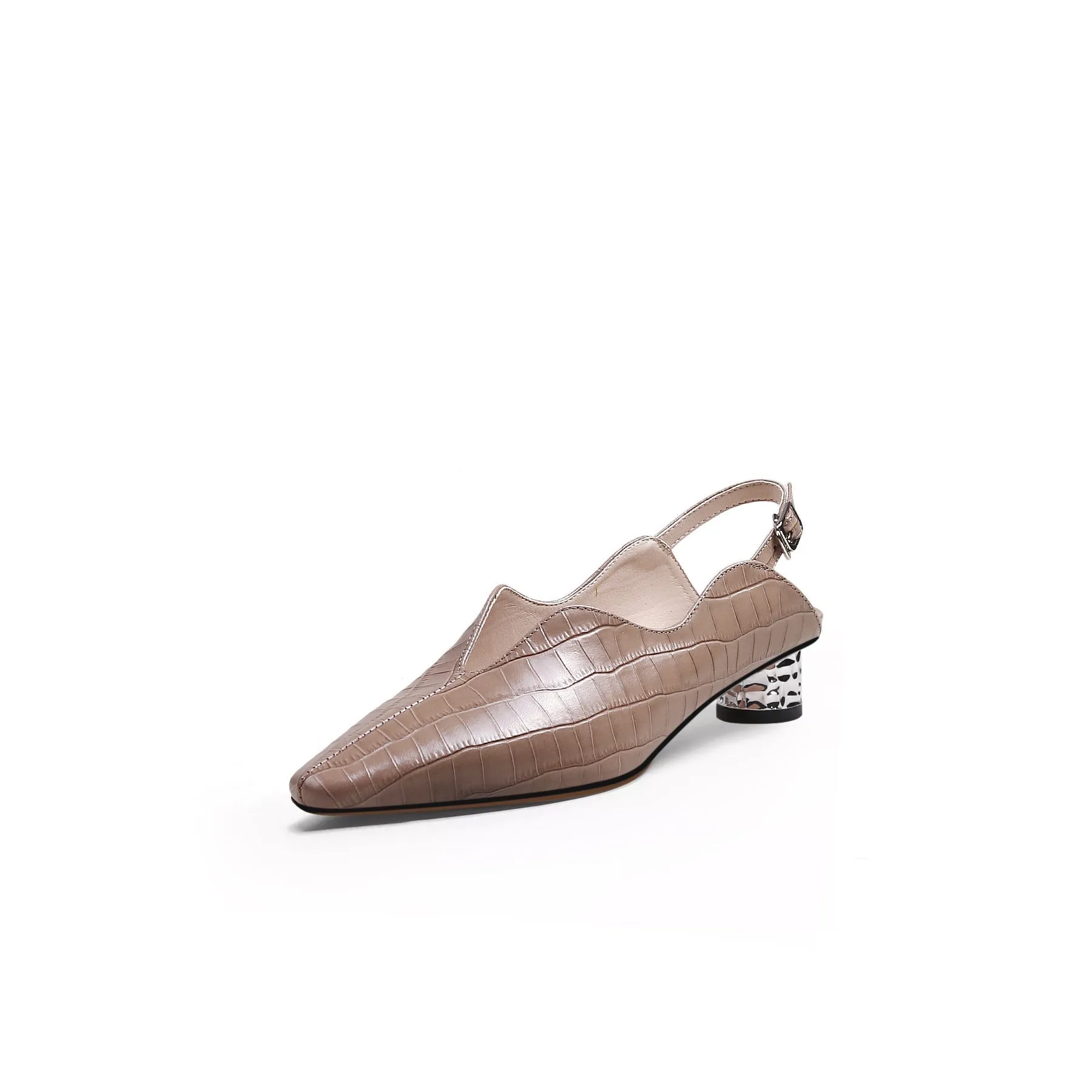 Genuine Leather Owen Powder Back Strap Detail Pointed Toe Heeled Pump