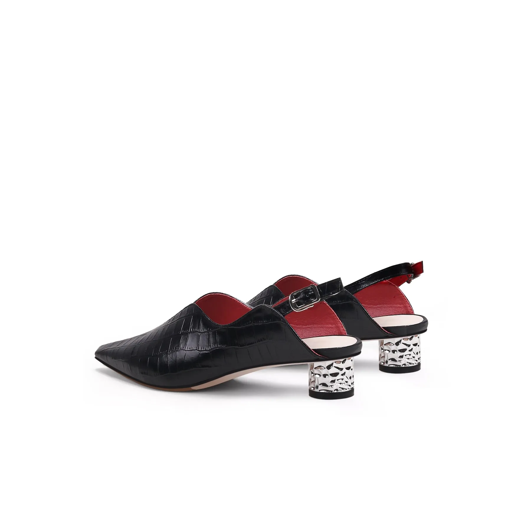 Genuine Leather Owen Powder Back Strap Detail Pointed Toe Heeled Pump