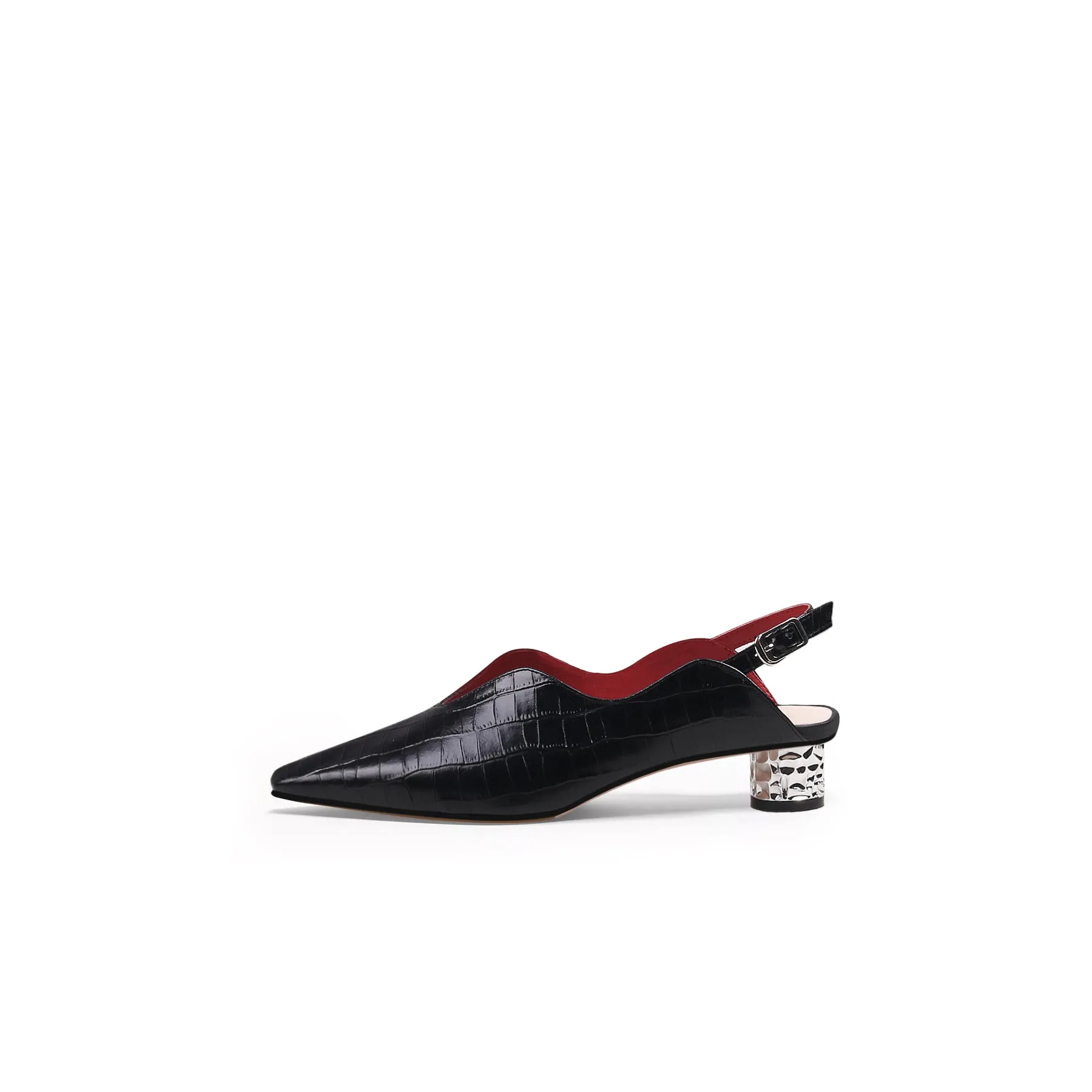Genuine Leather Owen Powder Back Strap Detail Pointed Toe Heeled Pump