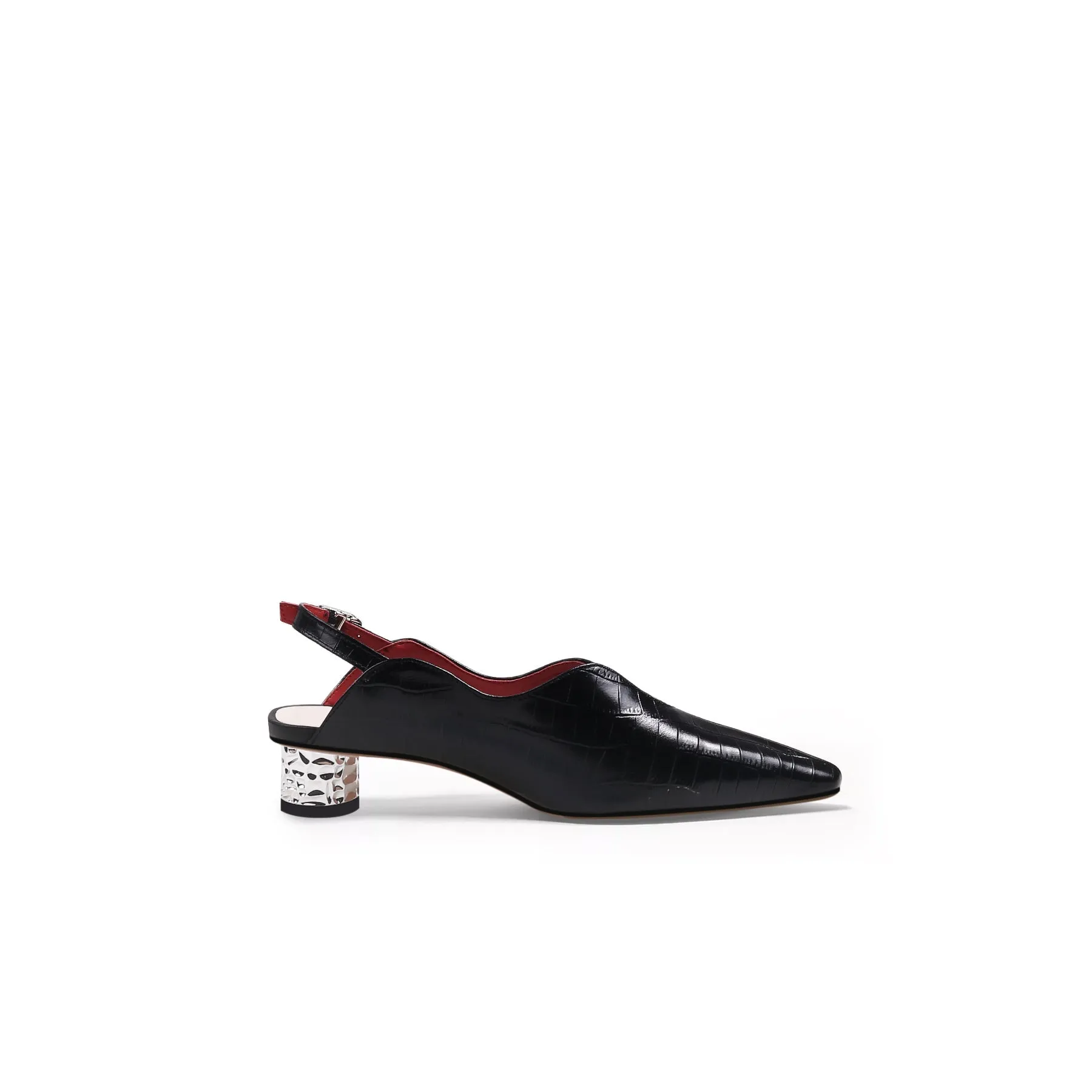 Genuine Leather Owen Powder Back Strap Detail Pointed Toe Heeled Pump