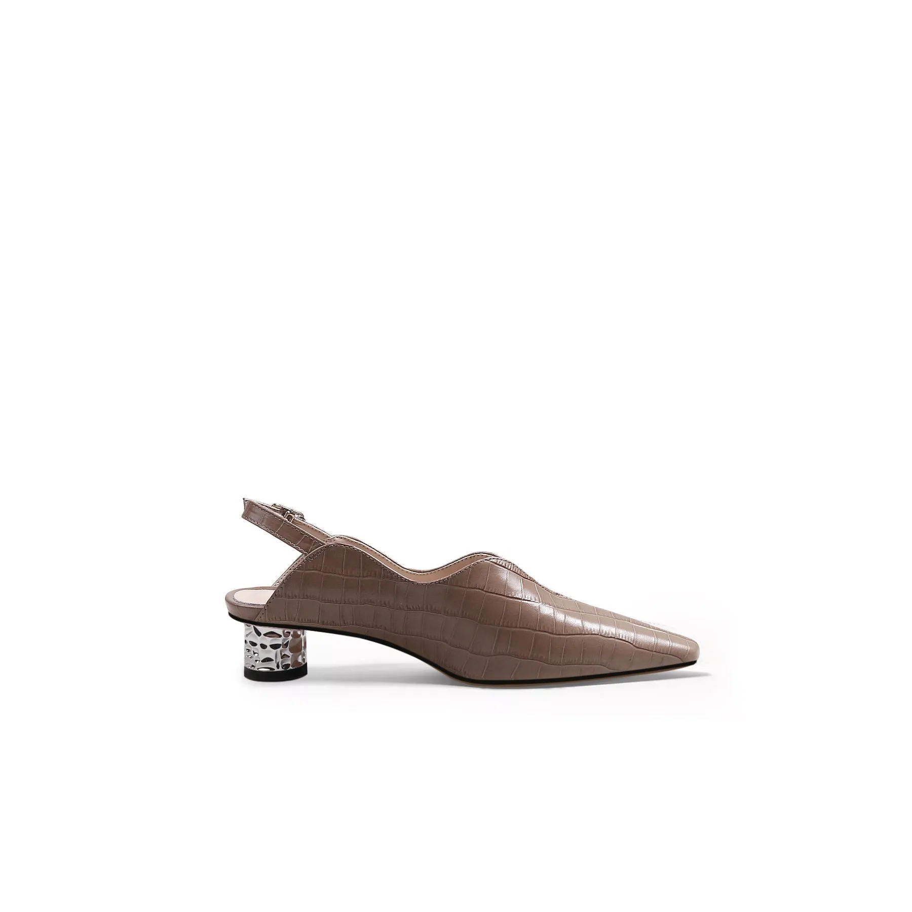 Genuine Leather Owen Powder Back Strap Detail Pointed Toe Heeled Pump