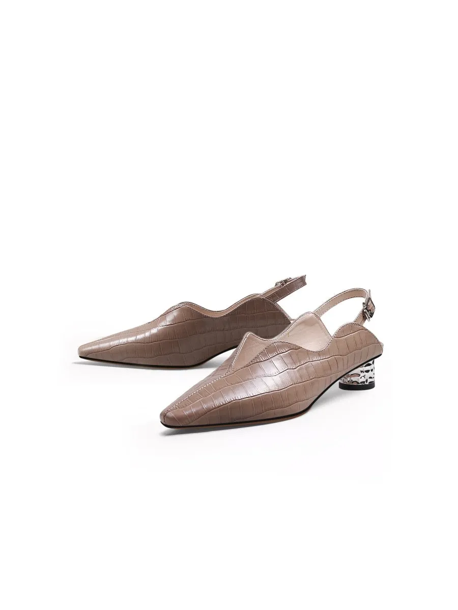 Genuine Leather Owen Powder Back Strap Detail Pointed Toe Heeled Pump