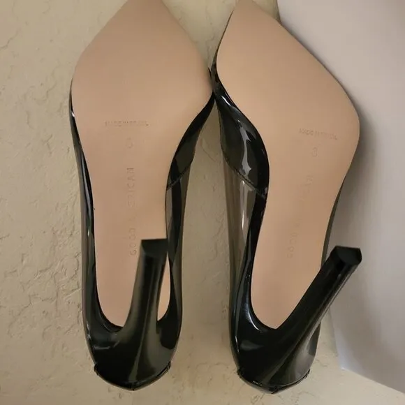 Good American Sz 8 Clear Smoke Black Cinder-F*cking-Rella Stilleto Pumps NWT