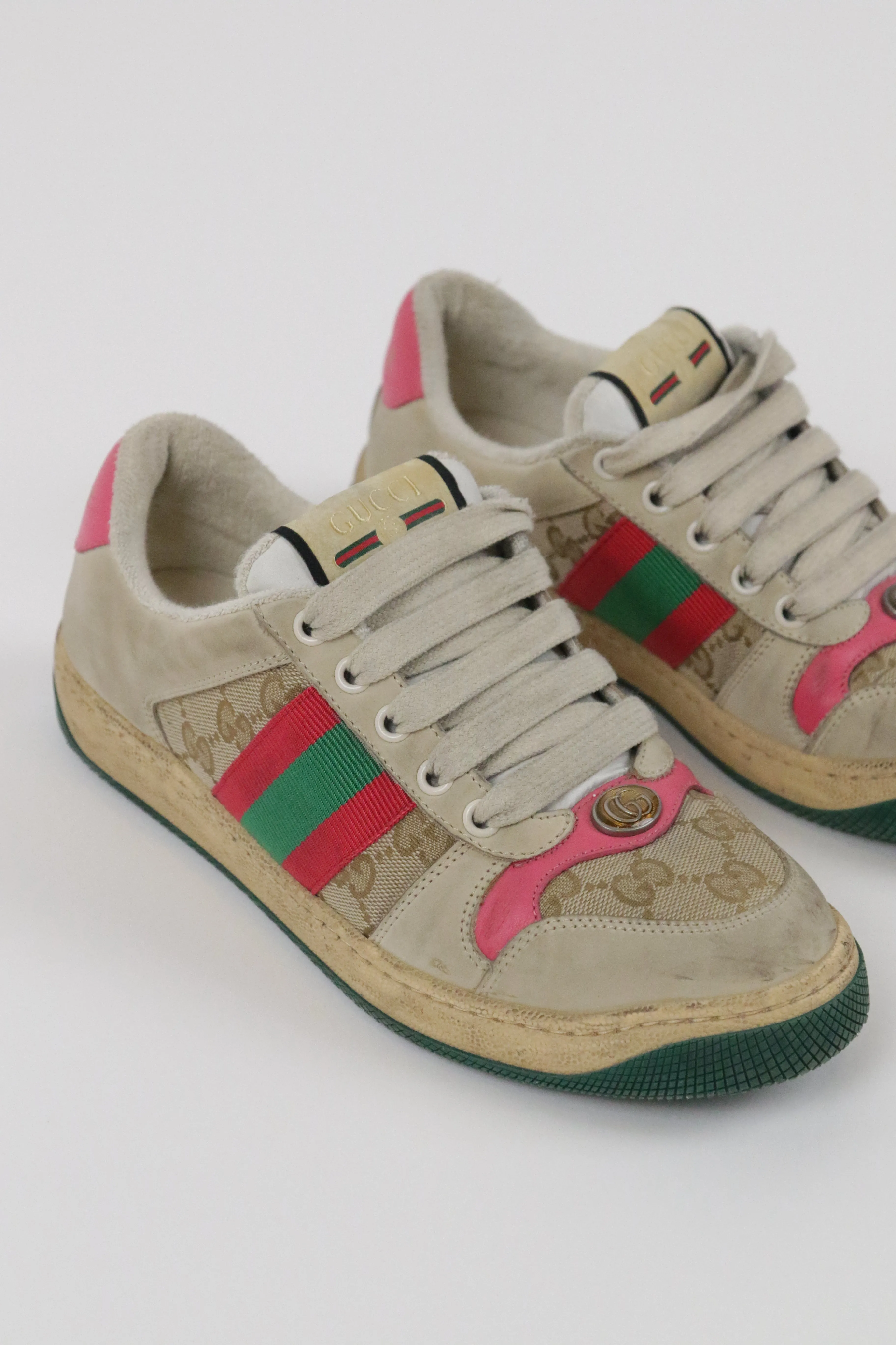 Gucci Pink Canvas Screener Sneakers
