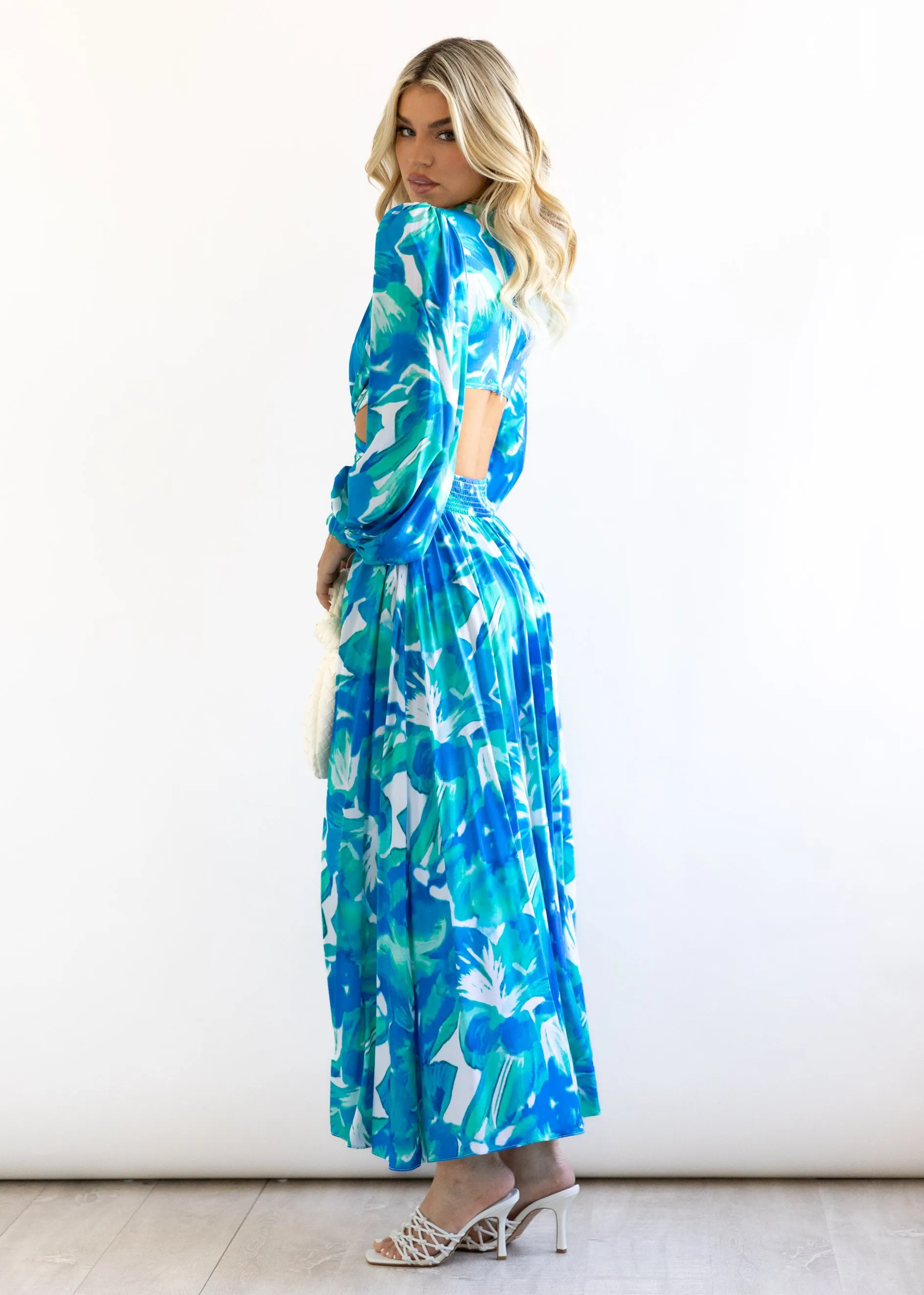 Gyneth Midi Dress - Blue Floral