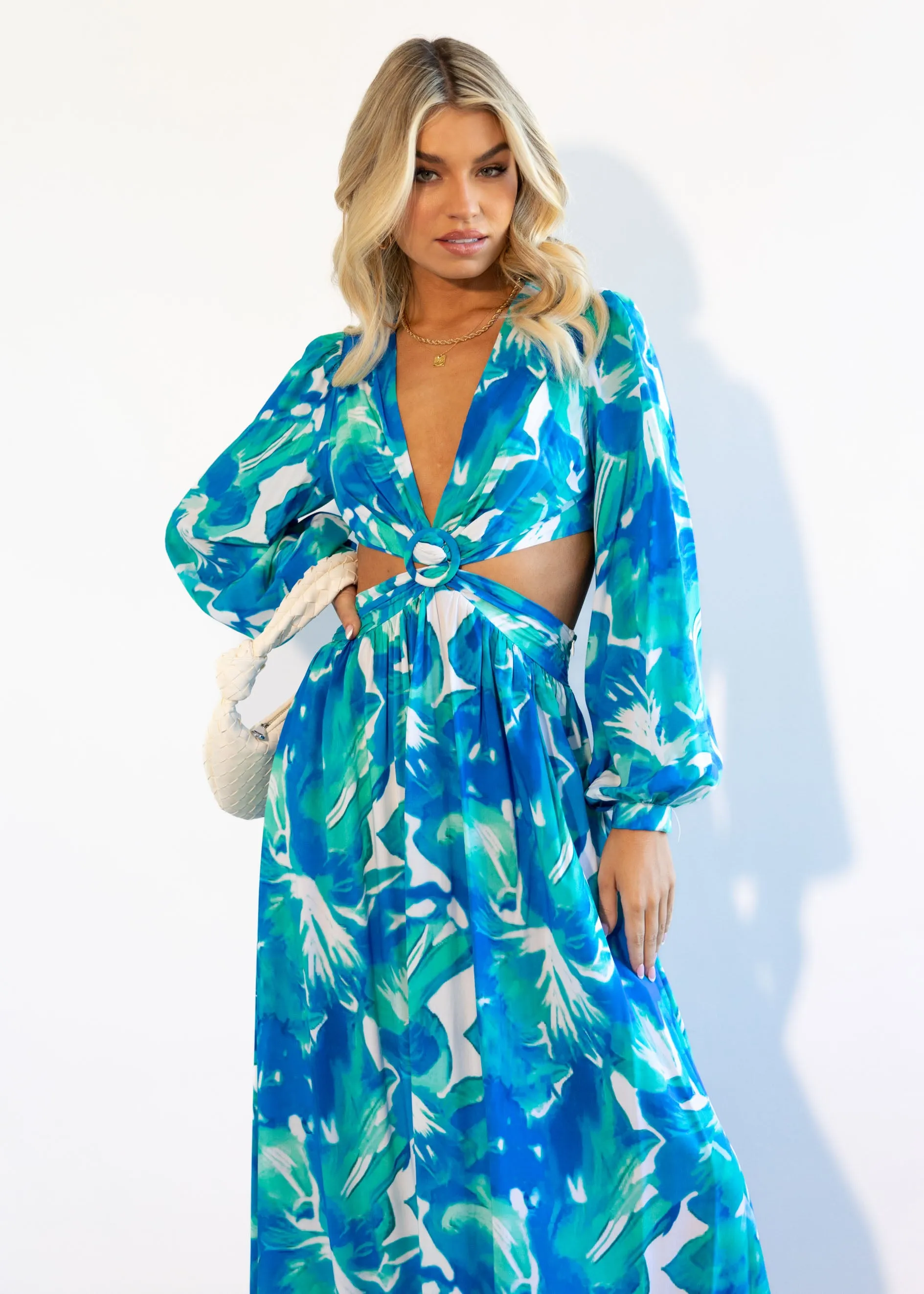 Gyneth Midi Dress - Blue Floral