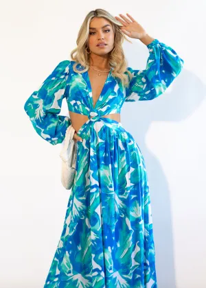 Gyneth Midi Dress - Blue Floral