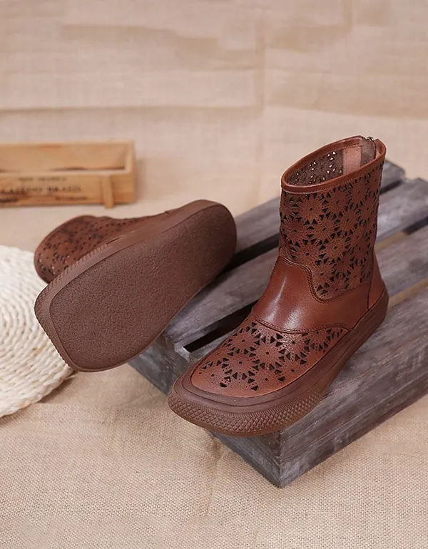 Handmade Wide Toe Retro Leather Summer Boots