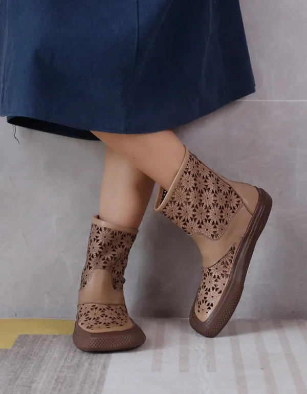 Handmade Wide Toe Retro Leather Summer Boots