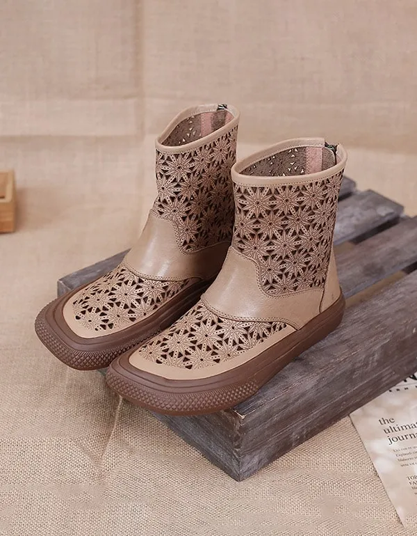Handmade Wide Toe Retro Leather Summer Boots