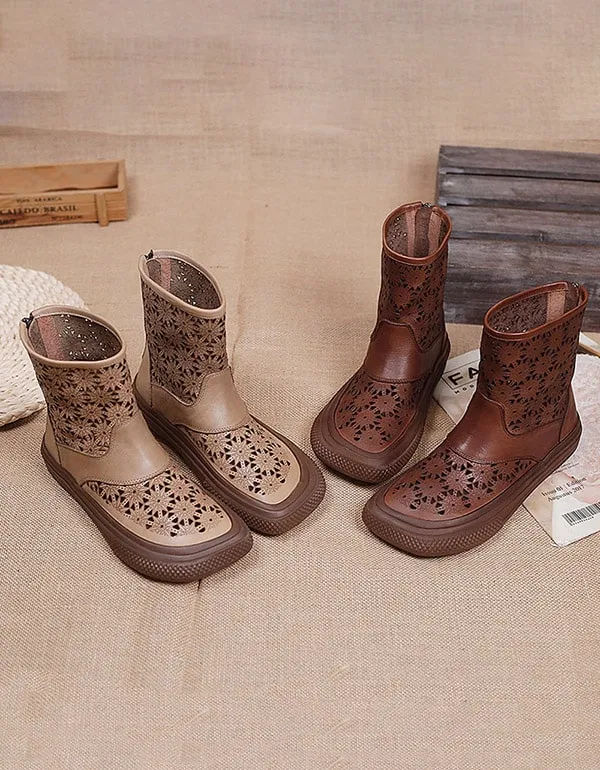 Handmade Wide Toe Retro Leather Summer Boots