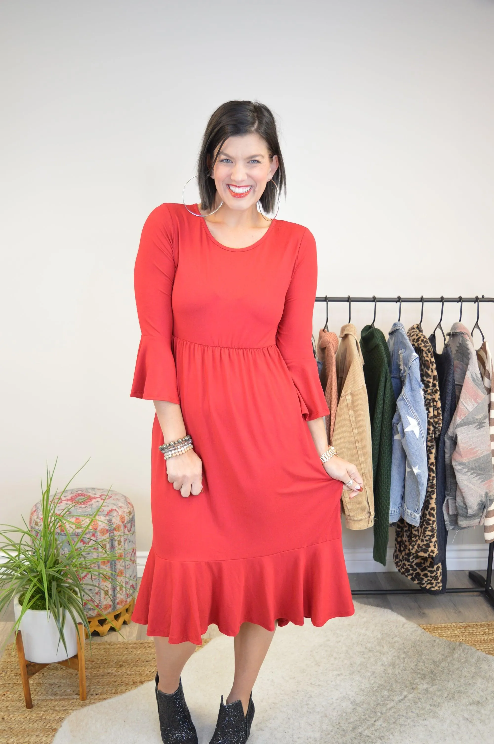 Hazel Blues® | Cloudy Skies Dress in Crimson