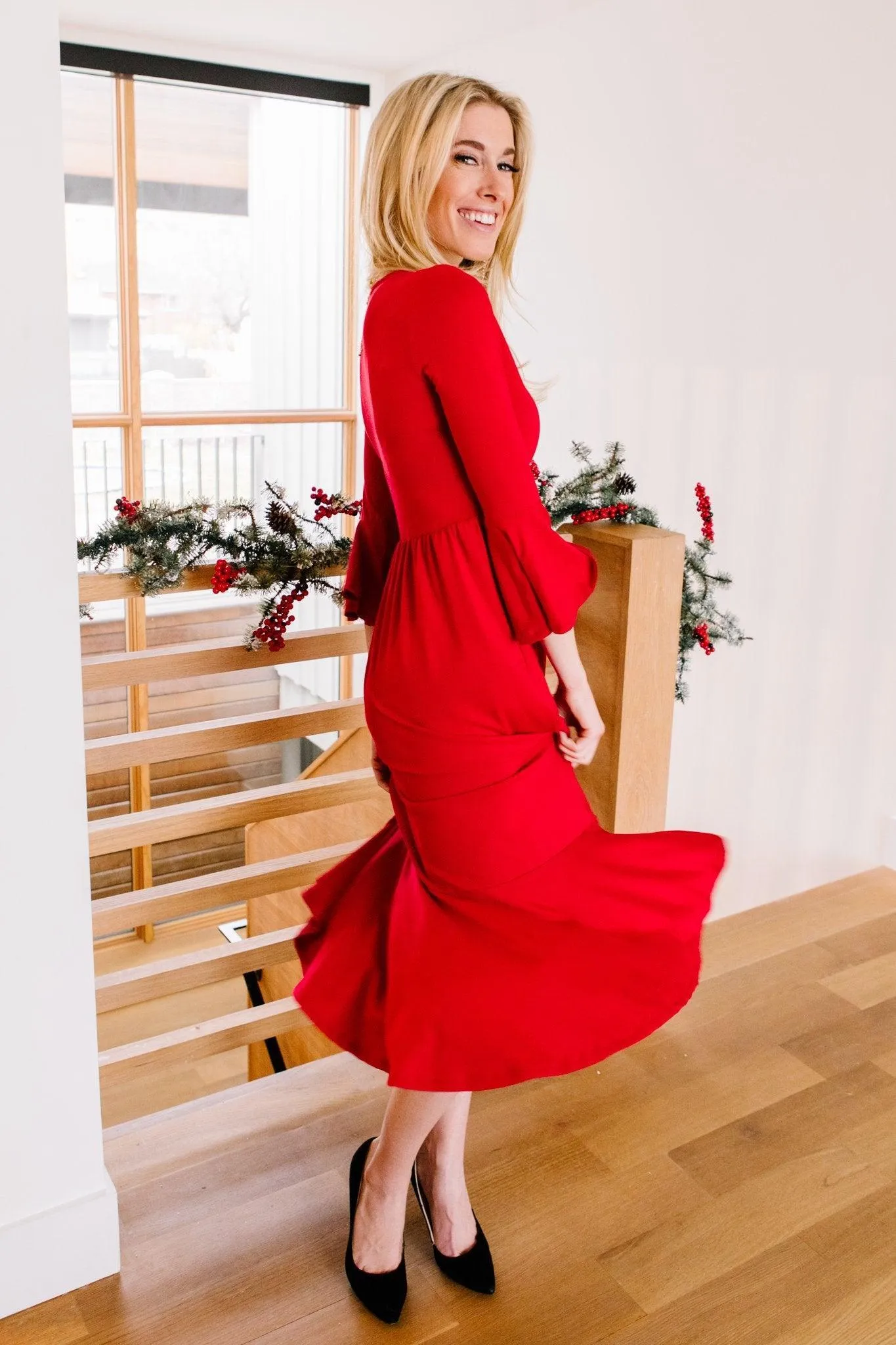 Hazel Blues® | Cloudy Skies Dress in Crimson