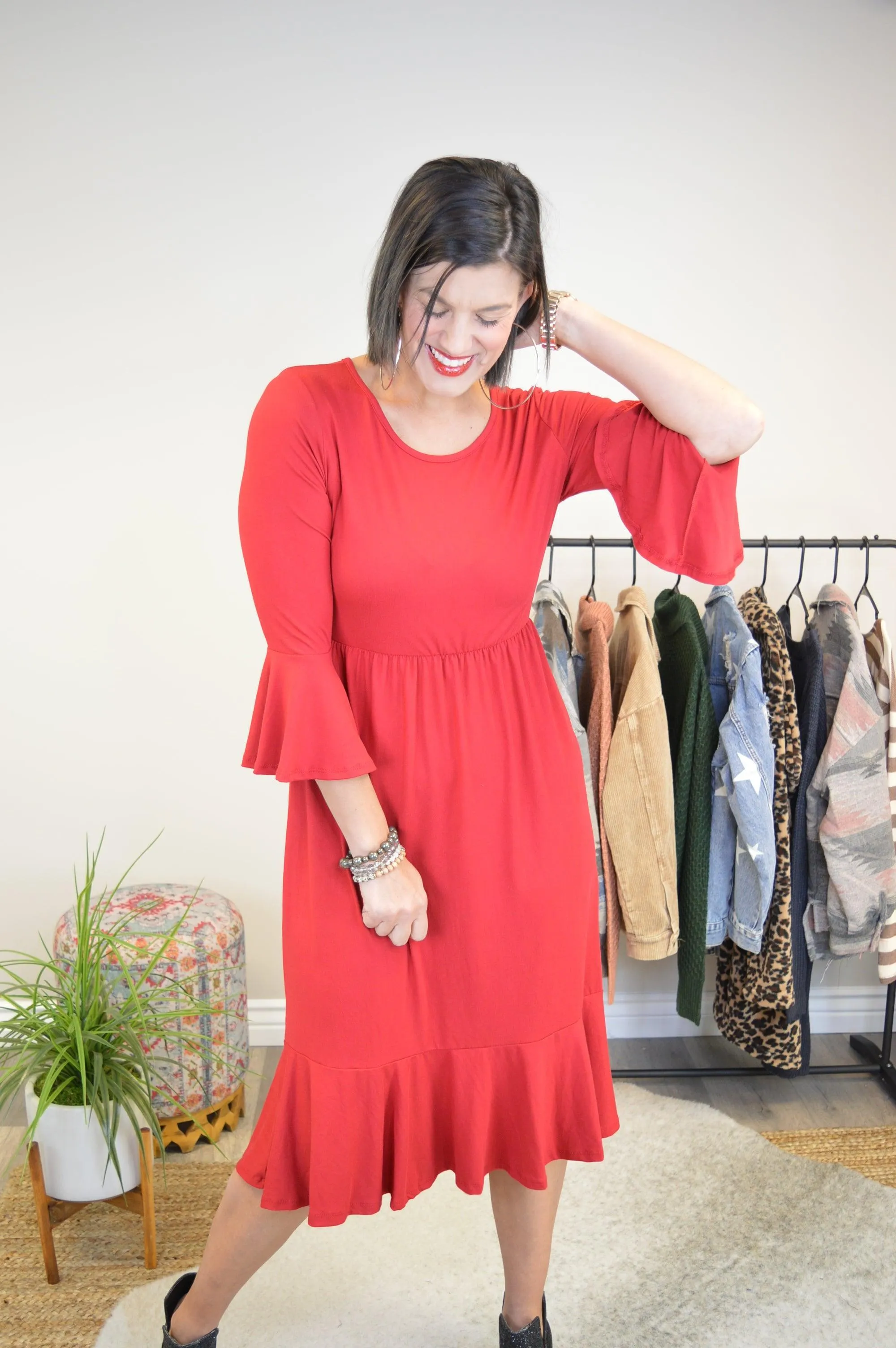 Hazel Blues® | Cloudy Skies Dress in Crimson