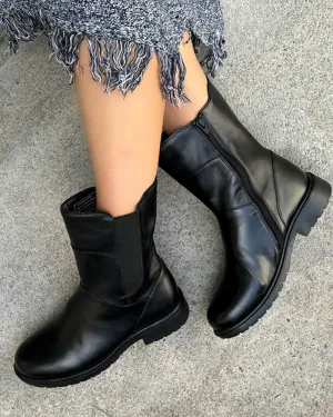 Human Shoes Summer Leather Ankle Boots Black