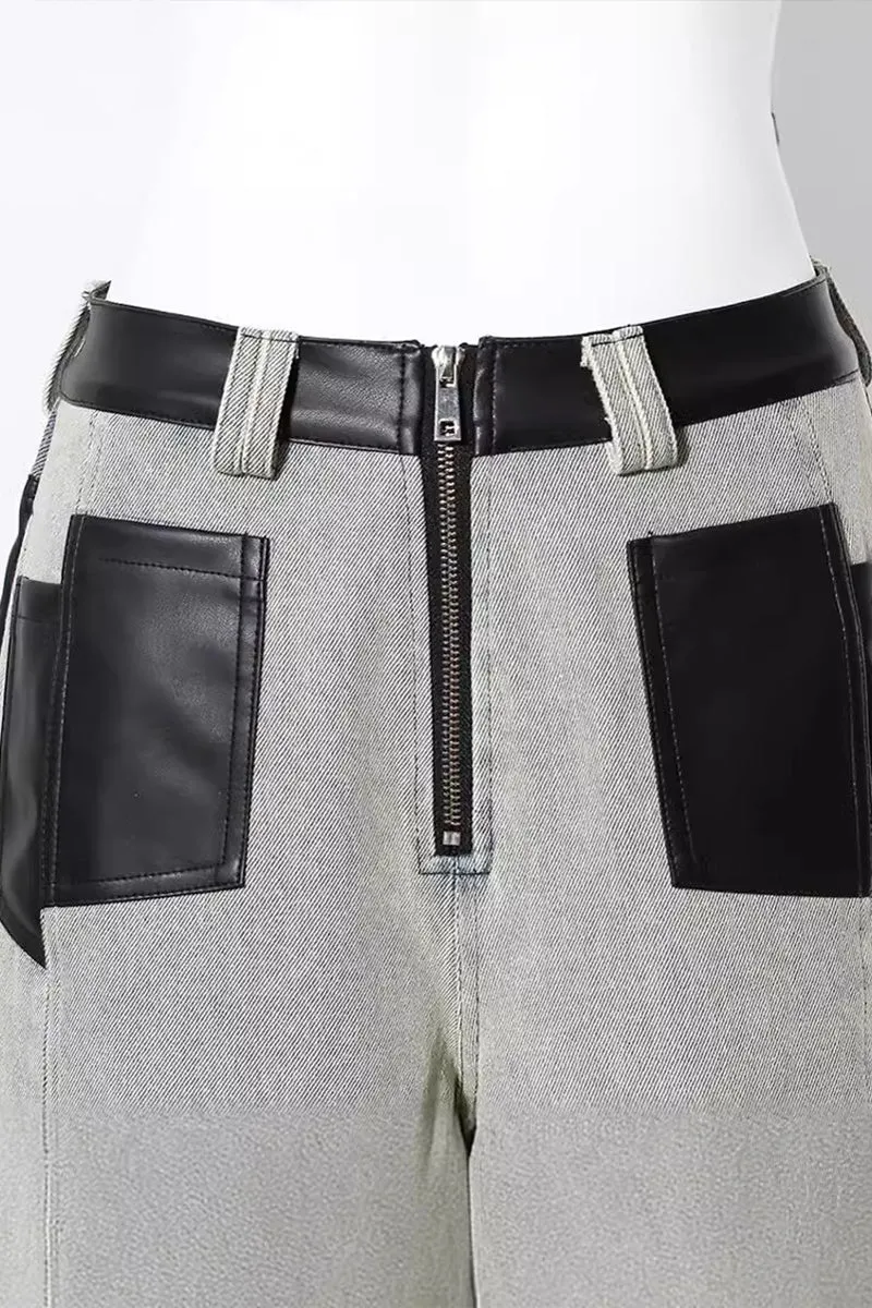 HWT1214 Luxe Leather Panel Wide-Leg Pants