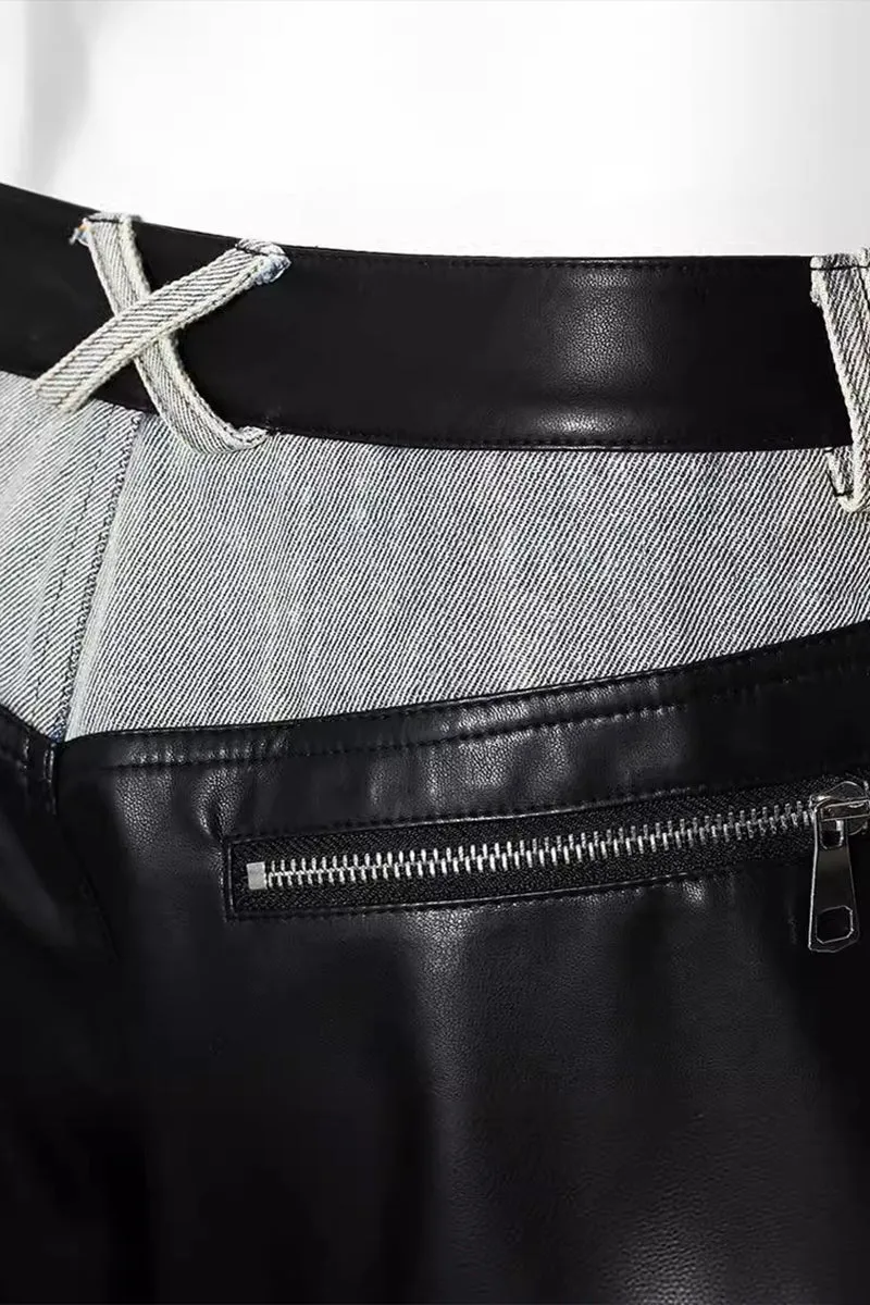 HWT1214 Luxe Leather Panel Wide-Leg Pants