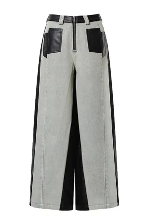 HWT1214 Luxe Leather Panel Wide-Leg Pants