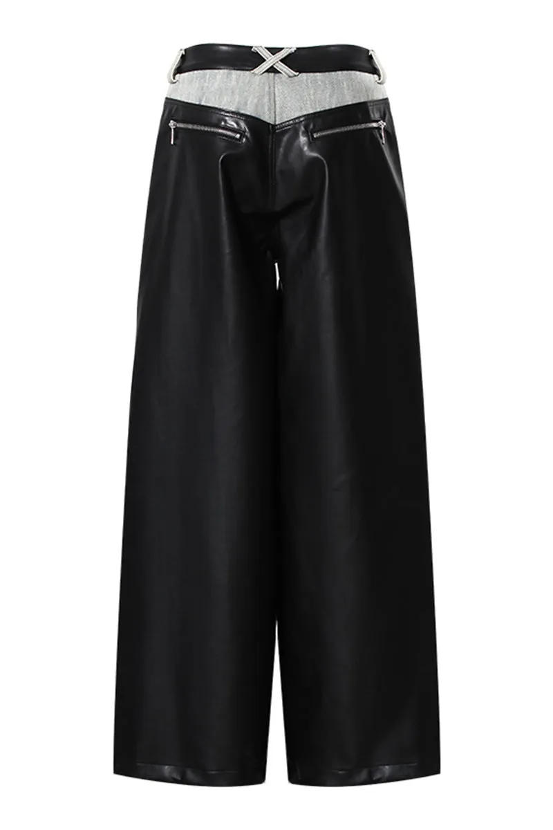 HWT1214 Luxe Leather Panel Wide-Leg Pants