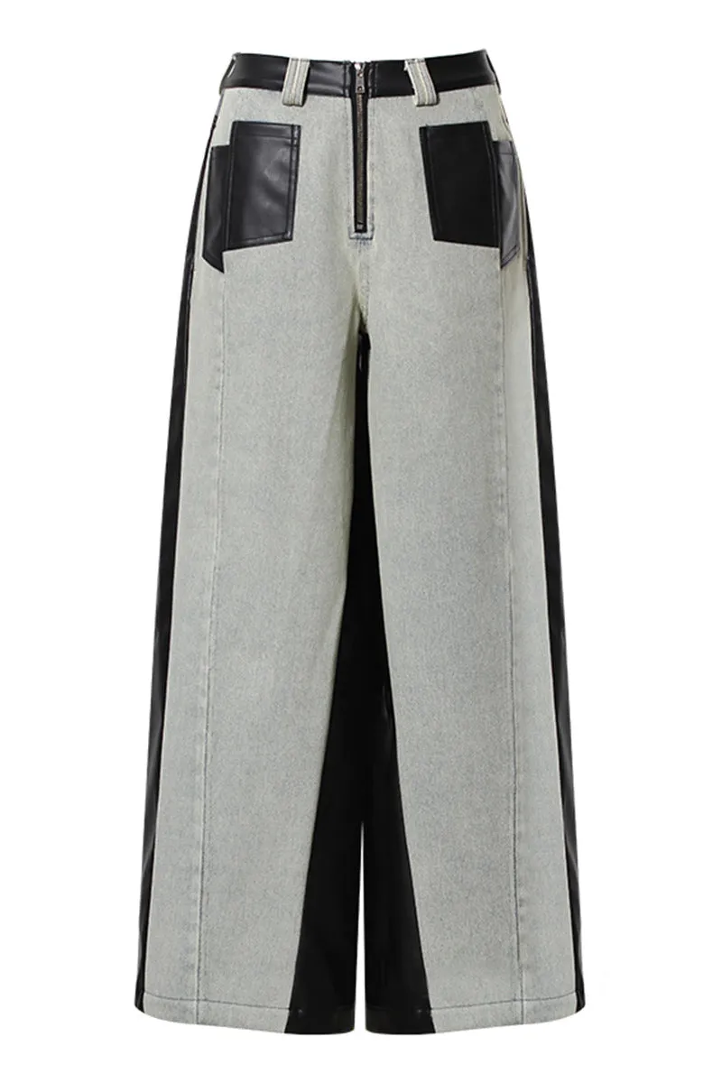 HWT1214 Luxe Leather Panel Wide-Leg Pants