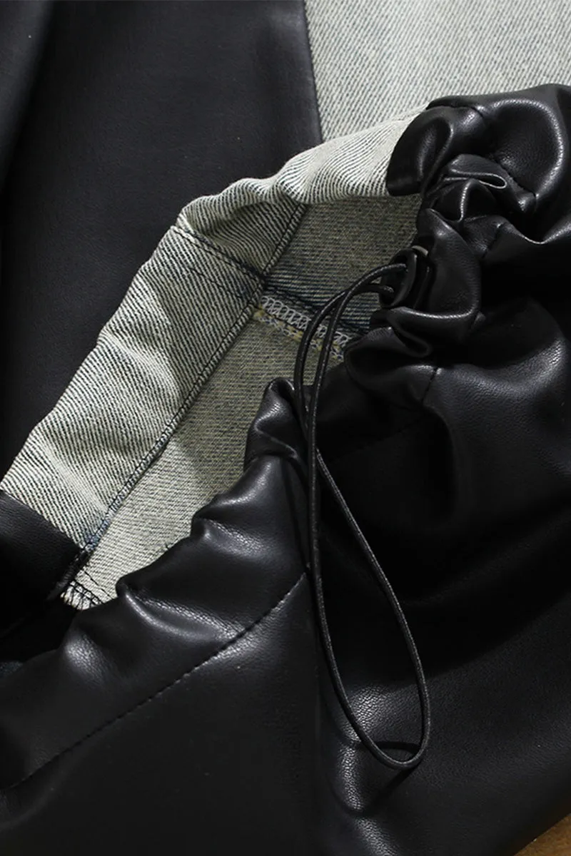 HWT1214 Luxe Leather Panel Wide-Leg Pants