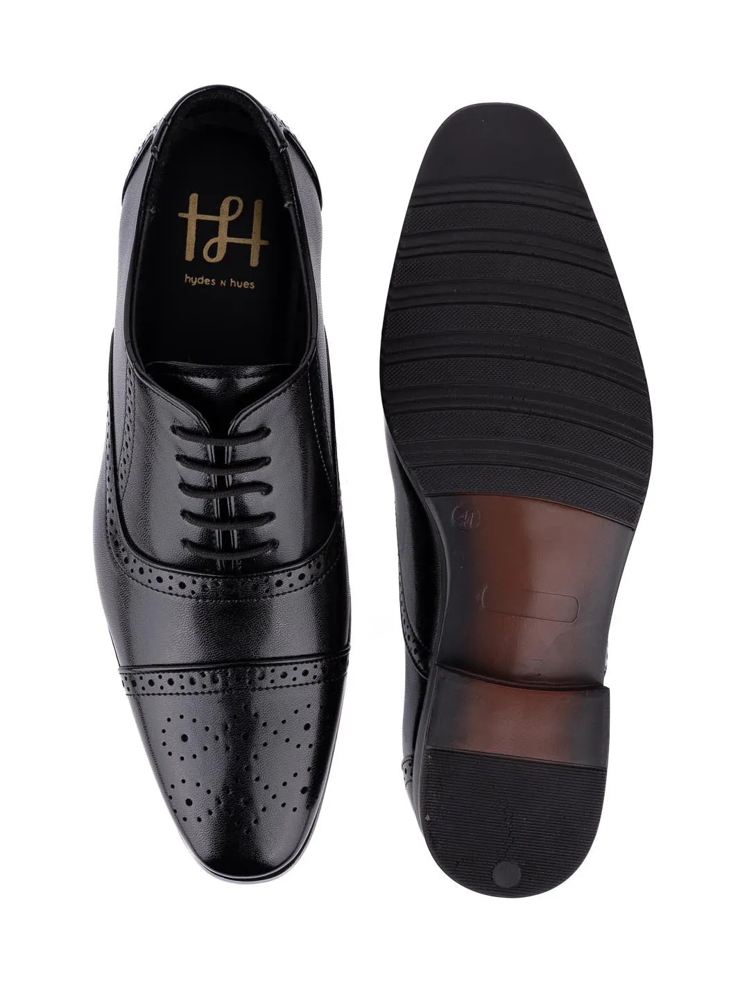 Hydes N Hues Men Black Textured Formal Oxfords