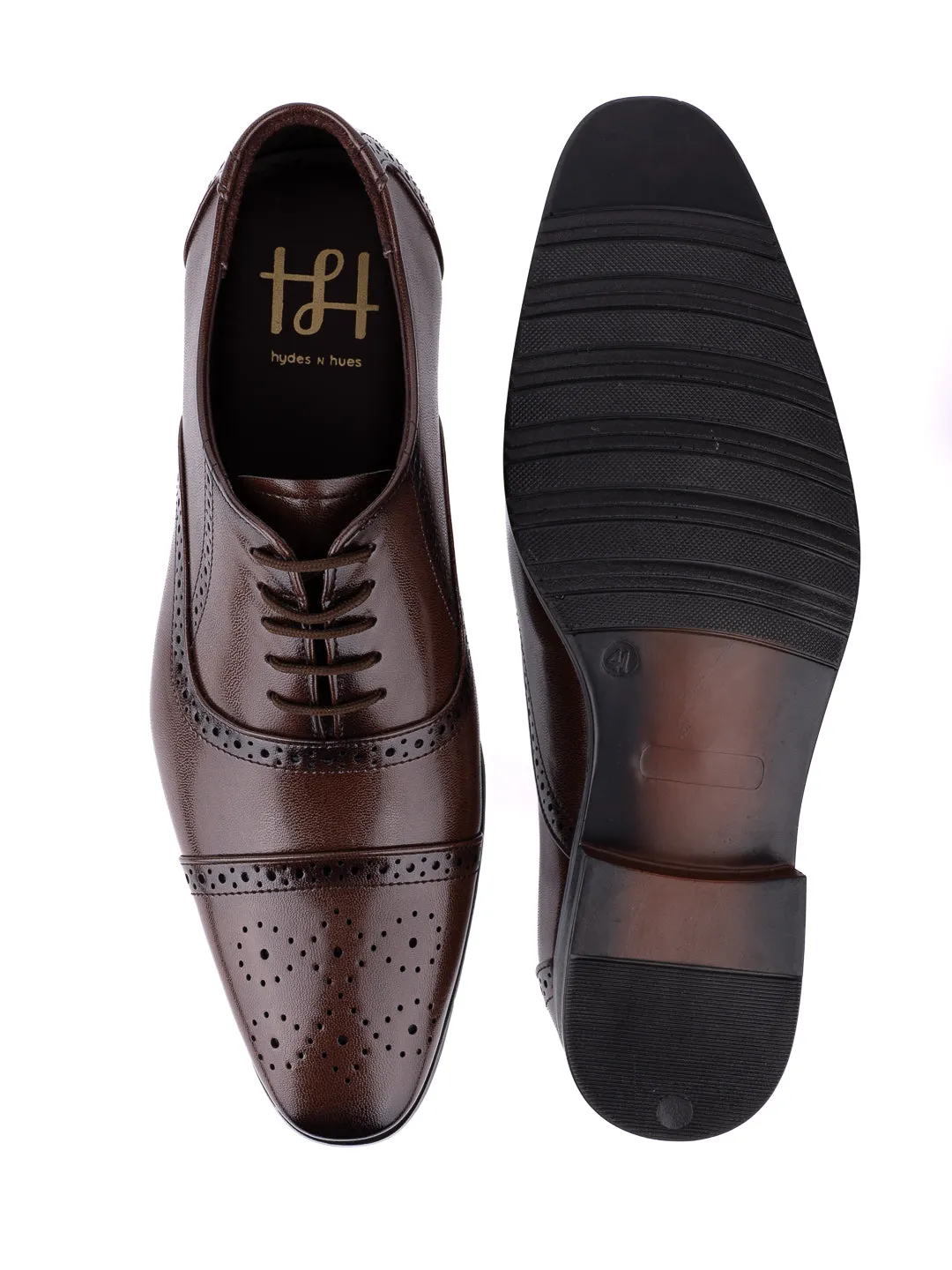 Hydes N Hues Men Brown Textured Formal Oxfords
