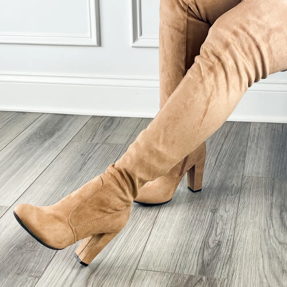 JESSICA | CAMEL SUEDE THIGH HIGH BOOT