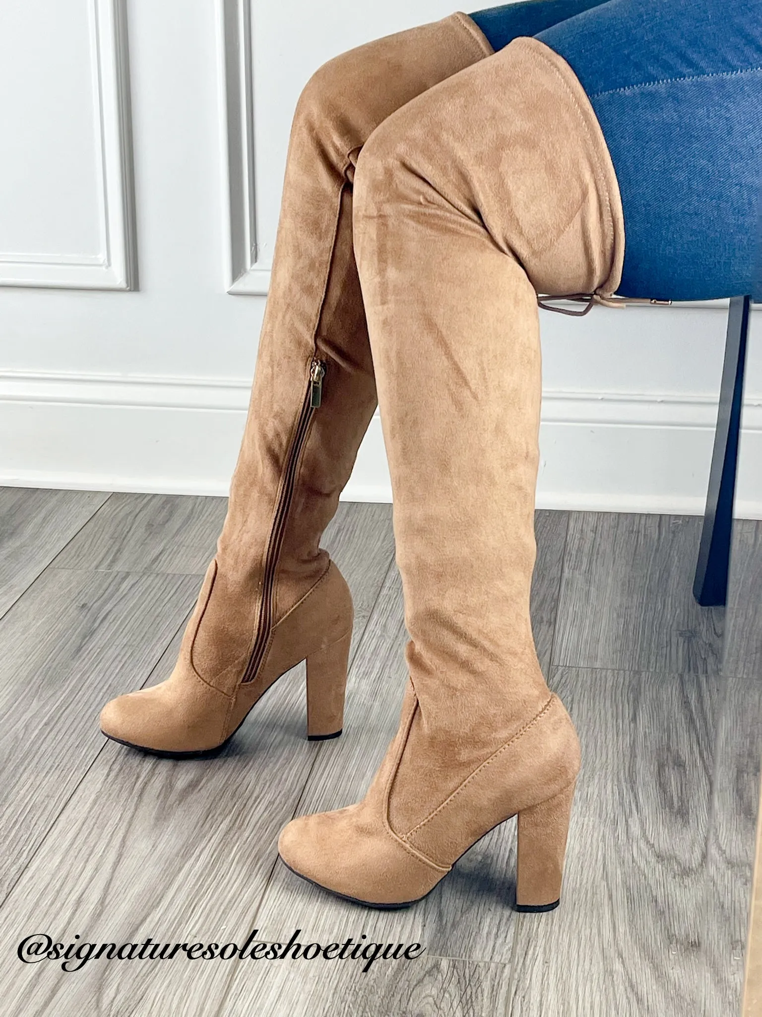 JESSICA | CAMEL SUEDE THIGH HIGH BOOT
