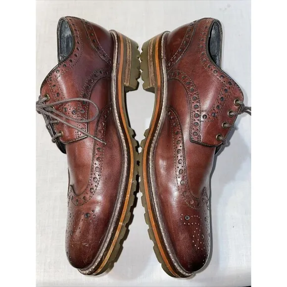 Johnston &amp; Murphy 1850 Dress Oxfords Mens Size 9 M Brown Leather Wingtips Brogue
